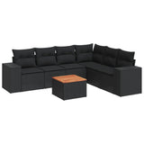 7 Piece Garden Sofa Set with Cushions Black Poly Rattan - Front View