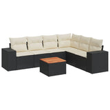 7 Piece Garden Sofa Set with Cushions Black Poly Rattan - Front View