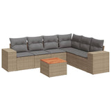 7 Piece Garden Sofa Set with Cushions Beige Poly Rattan - Front View