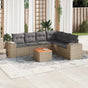 7 Piece Garden Sofa Set with Cushions Beige Poly Rattan