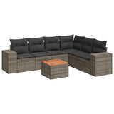7 Piece Garden Sofa Set with Cushions Grey Poly Rattan - Front View
