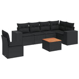 7 Piece Garden Sofa Set with Cushions Black Poly Rattan - Front View