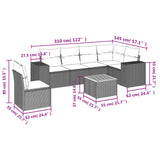 7 Piece Garden Sofa Set with Cushions Grey Poly Rattan - Side View
