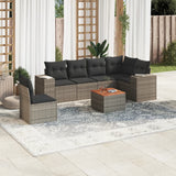 7 Piece Garden Sofa Set with Cushions Grey Poly Rattan