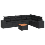 8 Piece Garden Sofa Set with Cushions Black Poly Rattan - Front View