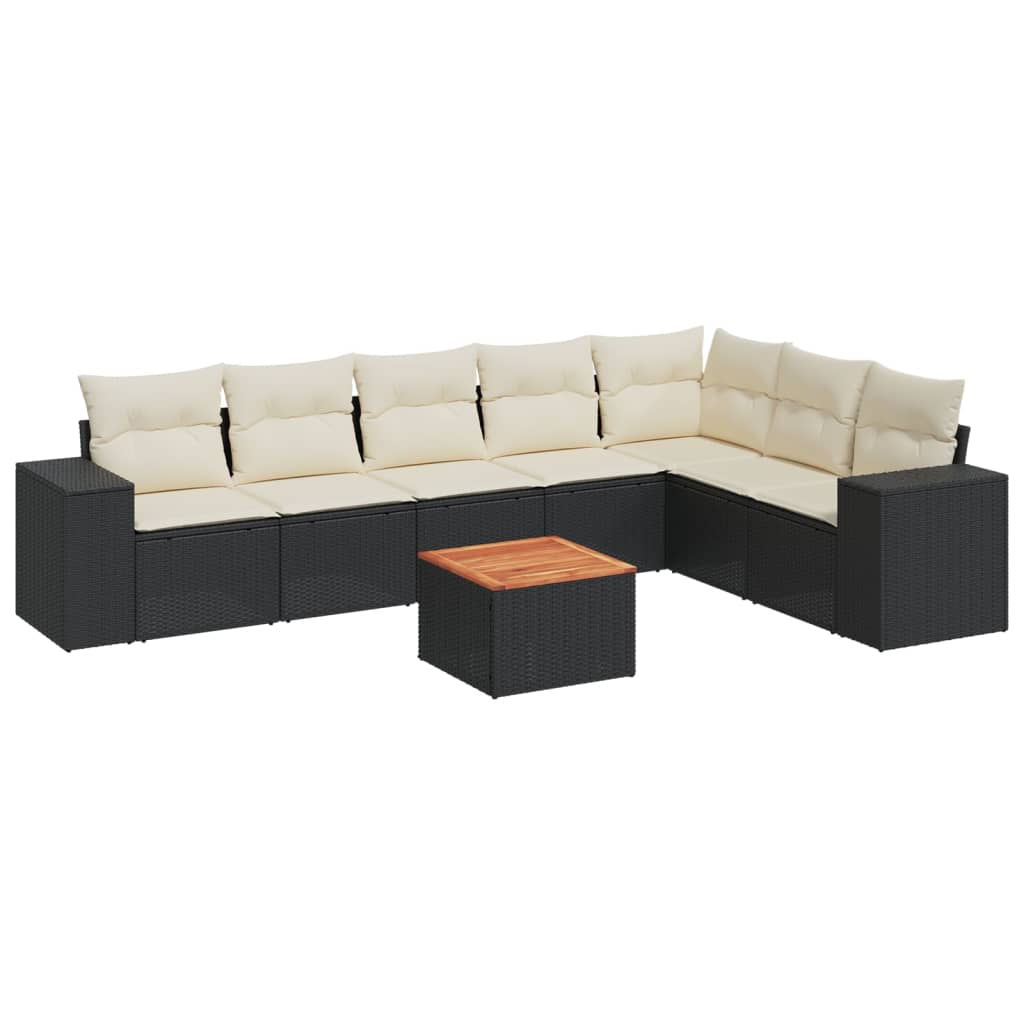 8 Piece Garden Sofa Set with Cushions Black Poly Rattan