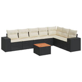 8 Piece Garden Sofa Set with Cushions Black Poly Rattan - Front View