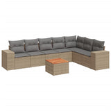 8 Piece Garden Sofa Set with Cushions Beige Poly Rattan - Front View