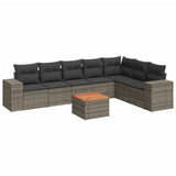 8 Piece Garden Sofa Set with Cushions Grey Poly Rattan - Front View