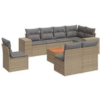 9 Piece Garden Sofa Set with Cushions Beige Poly Rattan