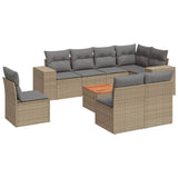 9 Piece Garden Sofa Set with Cushions Beige Poly Rattan - Front View