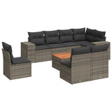 9 Piece Garden Sofa Set with Cushions Grey Poly Rattan - Front View