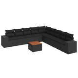 10 Piece Garden Sofa Set with Cushions Black Poly Rattan - Front View