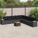 10 Piece Garden Sofa Set with Cushions Black Poly Rattan