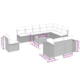 11 Piece Garden Sofa Set with Cushions Black Poly Rattan - Side View