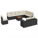 11 Piece Garden Sofa Set with Cushions Black Poly Rattan - Front View