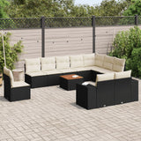11 Piece Garden Sofa Set with Cushions Black Poly Rattan