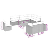 11 Piece Garden Sofa Set with Cushions Grey Poly Rattan - Side View