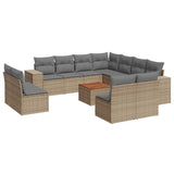 12 Piece Garden Sofa Set with Cushions Beige Poly Rattan - Front View