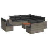 12 Piece Garden Sofa Set with Cushions Grey Poly Rattan - Front View
