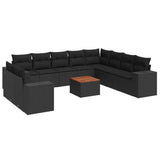 11 Piece Garden Sofa Set with Cushions Black Poly Rattan - Front View