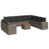 11 Piece Garden Sofa Set with Cushions Grey Poly Rattan - Front View
