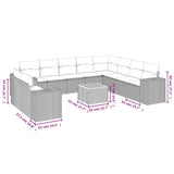 11 Piece Garden Sofa Set with Cushions Grey Poly Rattan - Side View