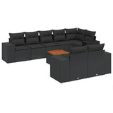 9 Piece Garden Sofa Set with Cushions Black Poly Rattan - Front View