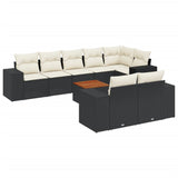 9 Piece Garden Sofa Set with Cushions Black Poly Rattan - Front View