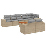 9 Piece Garden Sofa Set with Cushions Beige Poly Rattan - Front View
