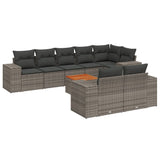 9 Piece Garden Sofa Set with Cushions Grey Poly Rattan - Front View