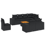 9 Piece Garden Sofa Set with Cushions Black Poly Rattan - Front View