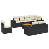 9 Piece Garden Sofa Set with Cushions Black Poly Rattan - Front View
