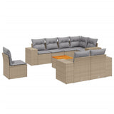 9 Piece Garden Sofa Set with Cushions Beige Poly Rattan - Front View