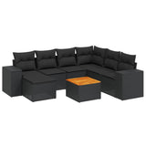 8 Piece Garden Sofa Set with Cushions Black Poly Rattan - Front View