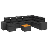 9 Piece Garden Sofa Set with Cushions Black Poly Rattan - Front View