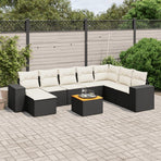 9 Piece Garden Sofa Set with Cushions Black Poly Rattan