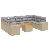 10 Piece Garden Sofa Set with Cushions Beige Poly Rattan - Front View