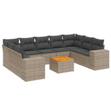 10 Piece Garden Sofa Set with Cushions Grey Poly Rattan - Front View