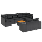 10 Piece Garden Sofa Set with Cushions Black Poly Rattan - Front View