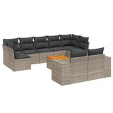 10 Piece Garden Sofa Set with Cushions Grey Poly Rattan - Front View