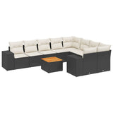 10 Piece Garden Sofa Set with Cushions Black Poly Rattan