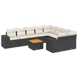 10 Piece Garden Sofa Set with Cushions Black Poly Rattan - Front View