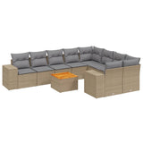 10 Piece Garden Sofa Set with Cushions Beige Poly Rattan - Front View