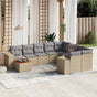 10 Piece Garden Sofa Set with Cushions Beige Poly Rattan