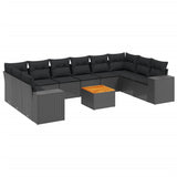 11 Piece Garden Sofa Set with Cushions Black Poly Rattan - Front View