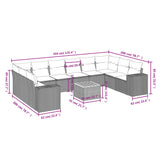 11 Piece Garden Sofa Set with Cushions Grey Poly Rattan - Low Angle