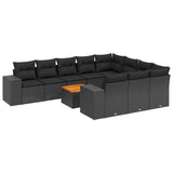 11 Piece Garden Sofa Set with Cushions Black Poly Rattan - Front View