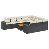 11 Piece Garden Sofa Set with Cushions Black Poly Rattan - Front View