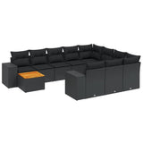 11 Piece Garden Sofa Set with Cushions Black Poly Rattan - Front View